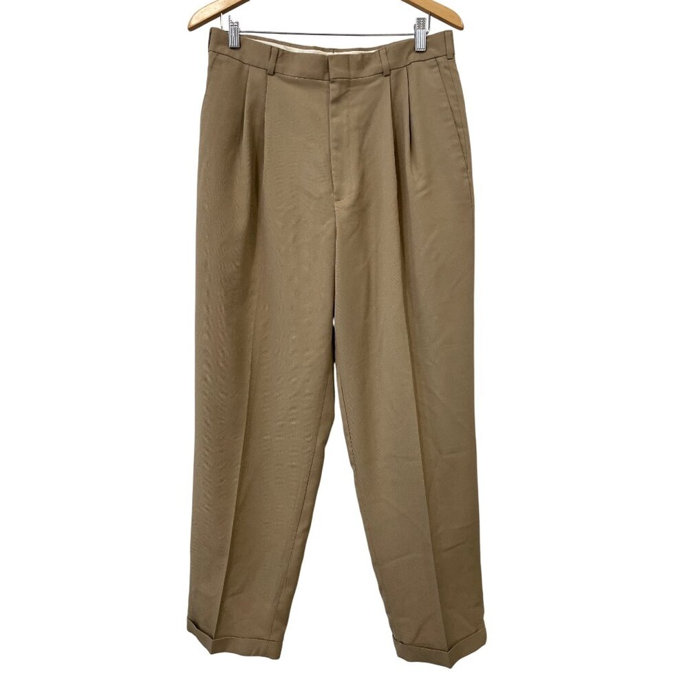 Slates Dockers Brand Dress Pants Size 33 Pleated Front Straight Leg Tan Formal